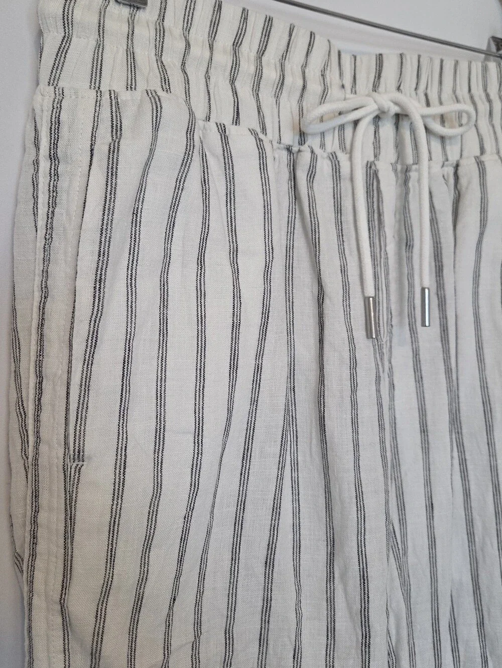 Quince 100% Linen Wide Leg Striped Pants M Elastic Waist Coastal Chic